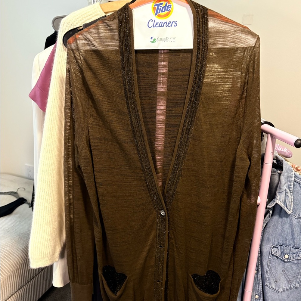 Armani Exchange Brown Lightweight V-Neck Cardigan Sweater